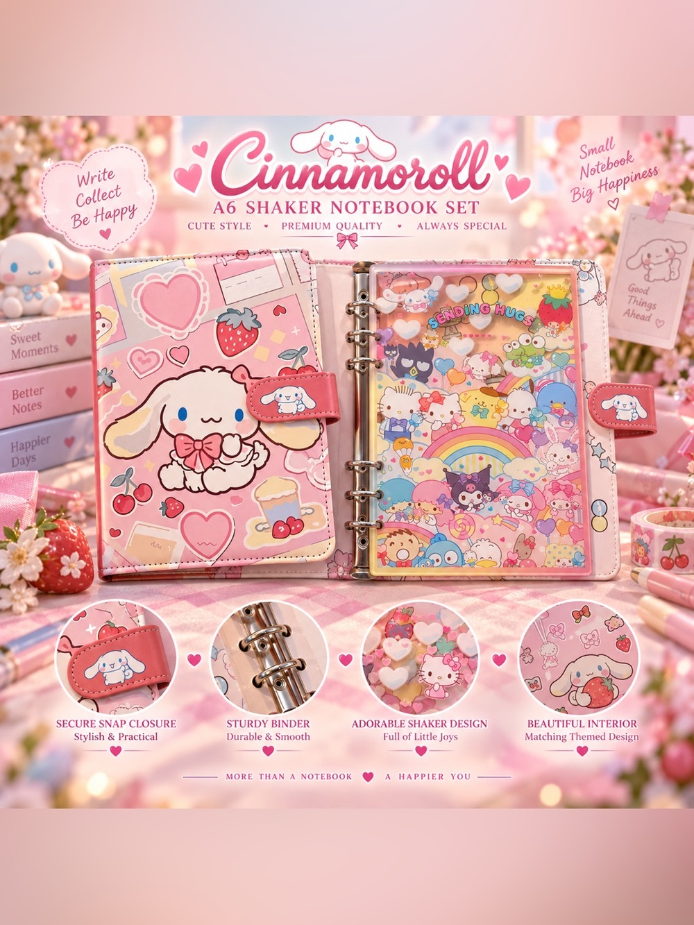 Cinna and Sanrio Family A6 Shaker Notebook and Binder